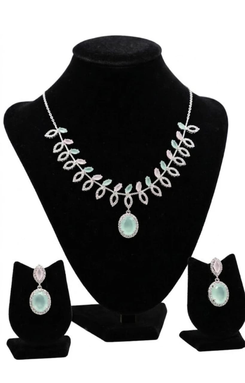 Silver Leaf Pendant Set - view 1