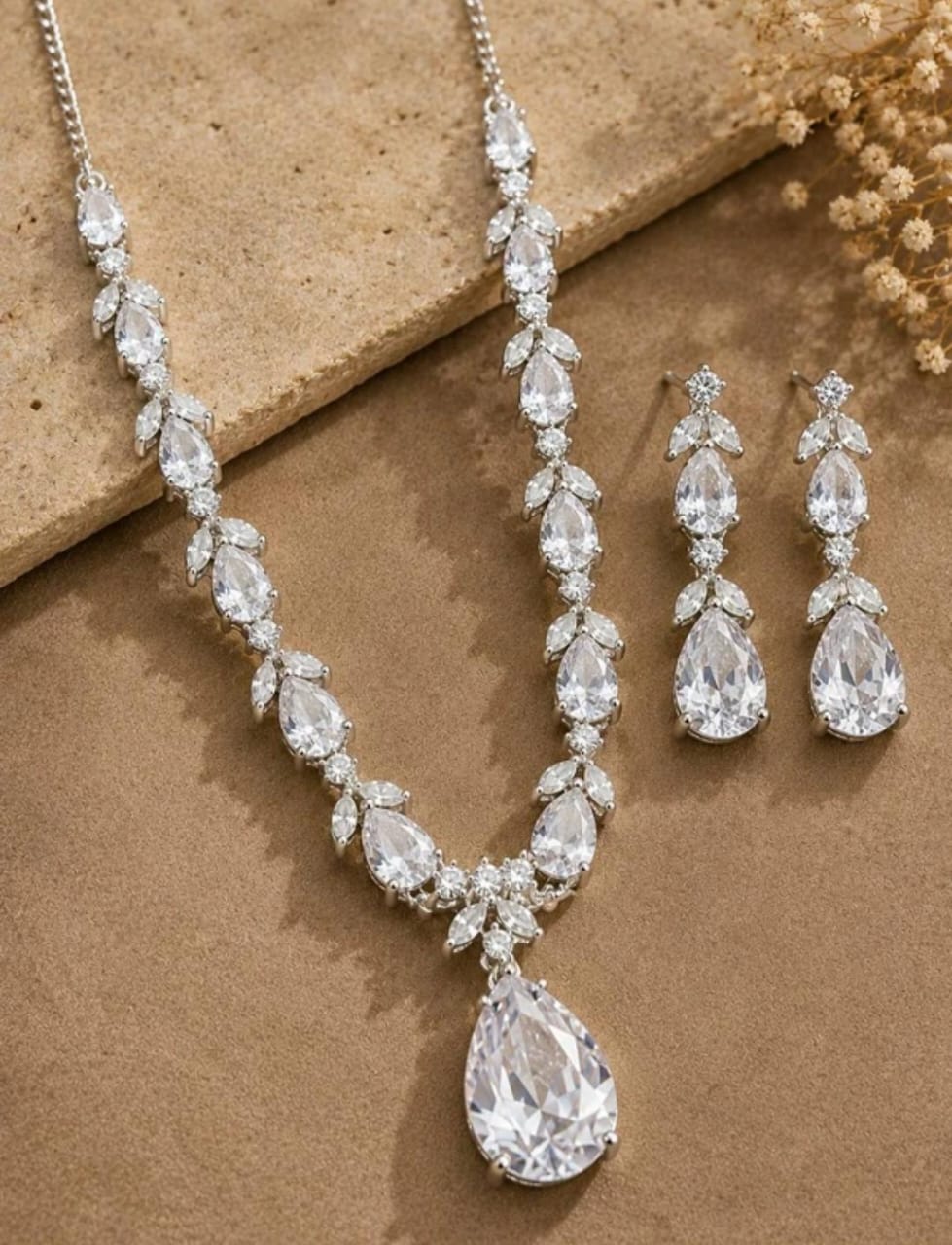 Clear Teardrop Necklace Set